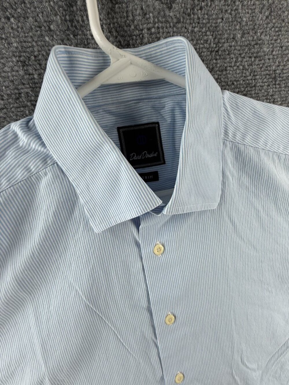 David Donahue Cotton Trim 16.5 32/33 Striped Blue Long Sleeve Mens Shirt Spread - Picture 7 of 15